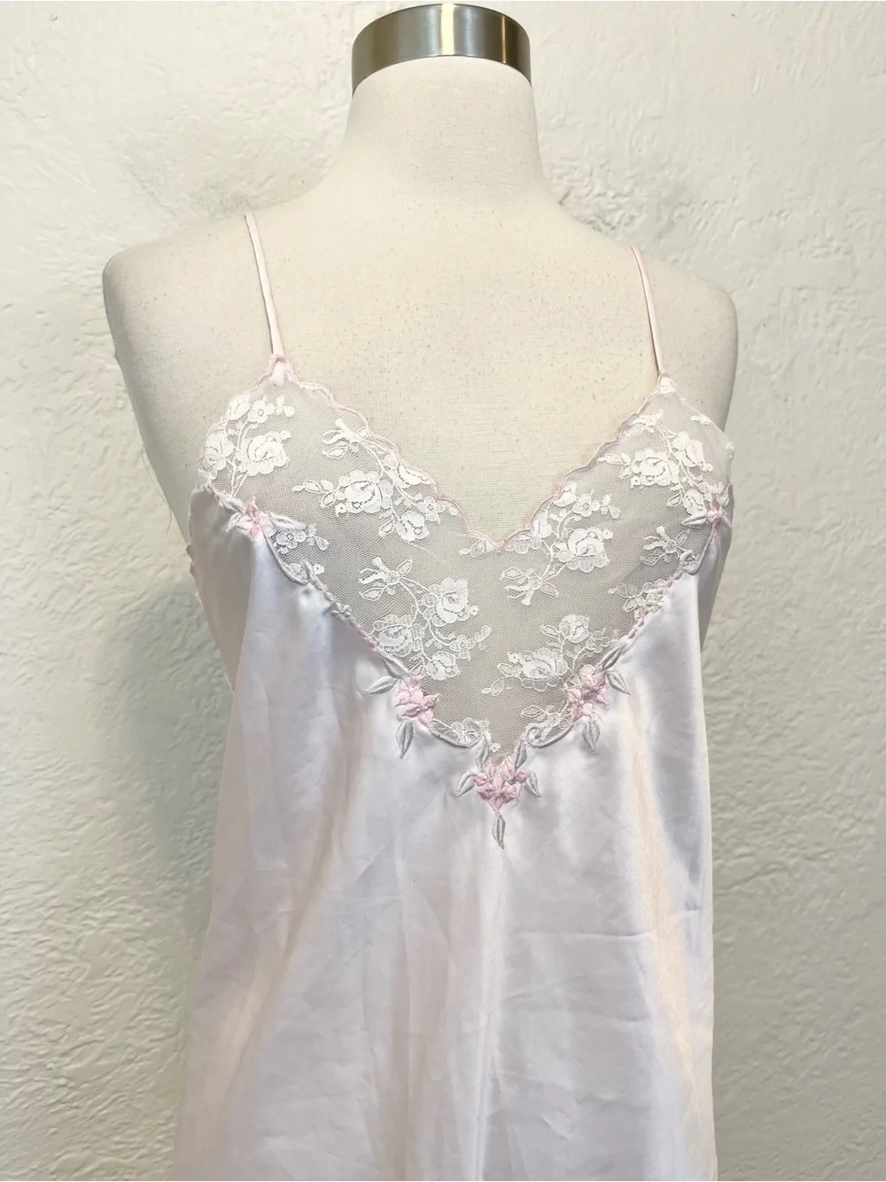Vintage Slip Dress Nightgown Pink Satin Lace Coquette Fairy Small S - Picture 4 of 12